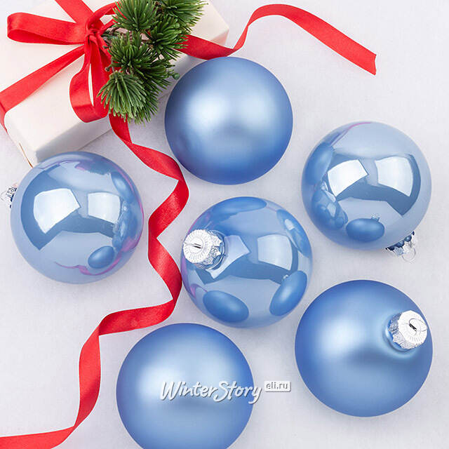 Елочные шары 8 см sky blue mix, 6 шт, стекло Winter Deco
