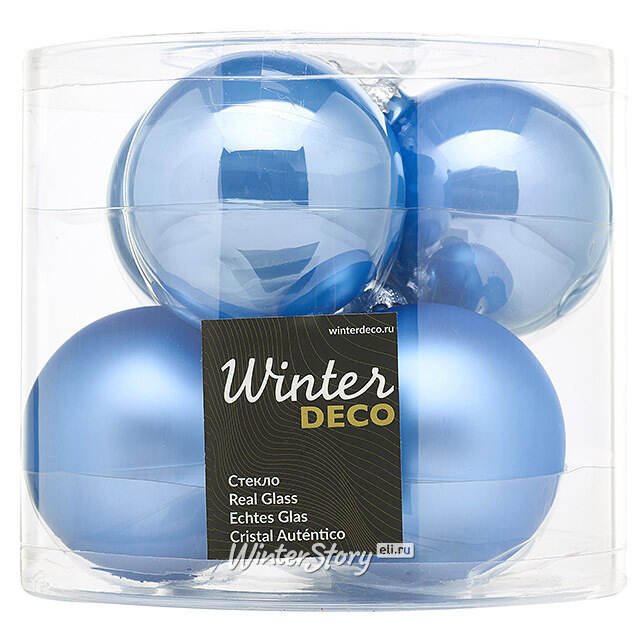 Елочные шары 8 см sky blue mix, 6 шт, стекло Winter Deco