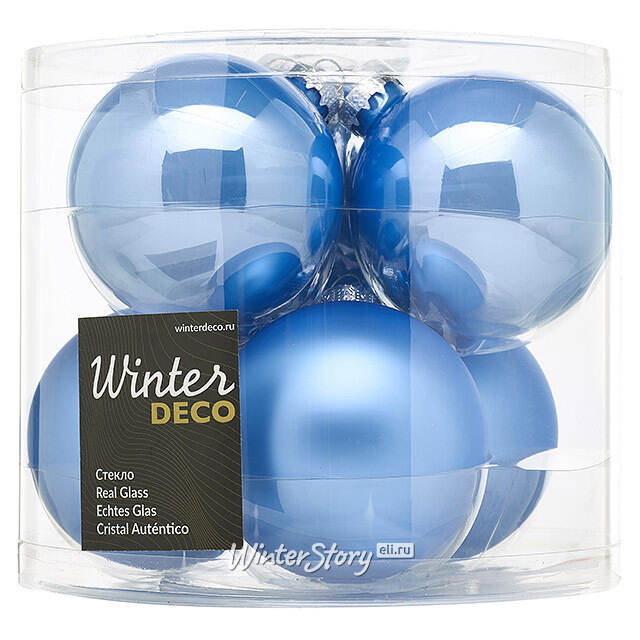 Елочные шары 8 см sky blue mix, 6 шт, стекло Winter Deco