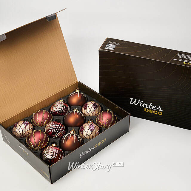Елочные шары Delizia - Cappuccino 8 см, 12 шт, стекло Winter Deco