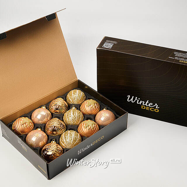 Елочные шары Caramello 8 см, 12 шт, стекло Winter Deco