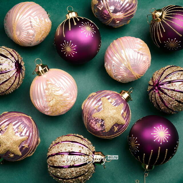 Елочные шары Sogno Viola 8 см, 12 шт, стекло Winter Deco