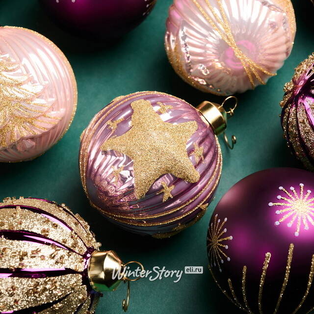 Елочные шары Sogno Viola 8 см, 12 шт, стекло Winter Deco