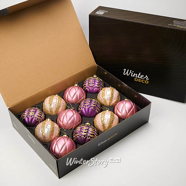 Елочные шары 10 см Delizia - Plum Pudding, 12 шт, стекло Winter Deco