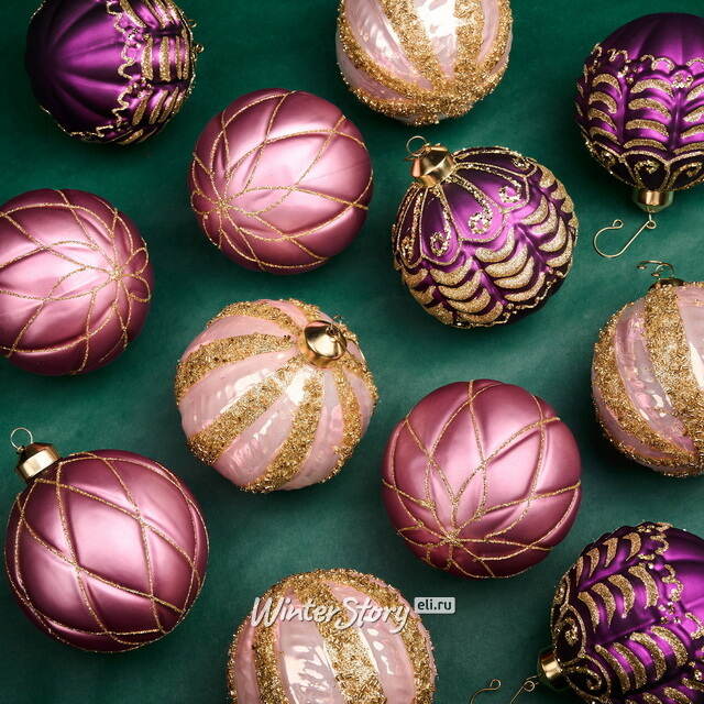 Елочные шары 10 см Delizia - Plum Pudding, 12 шт, стекло Winter Deco