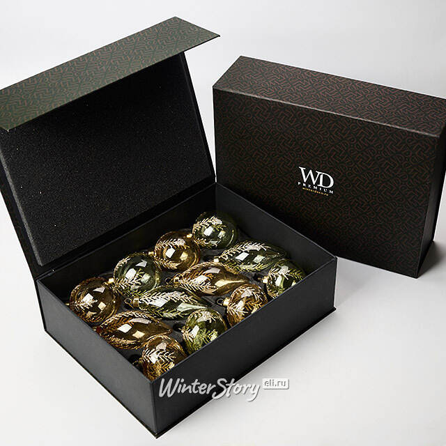 Елочные игрушки Fascino Verde 8 см, 12 шт, стекло Winter Deco