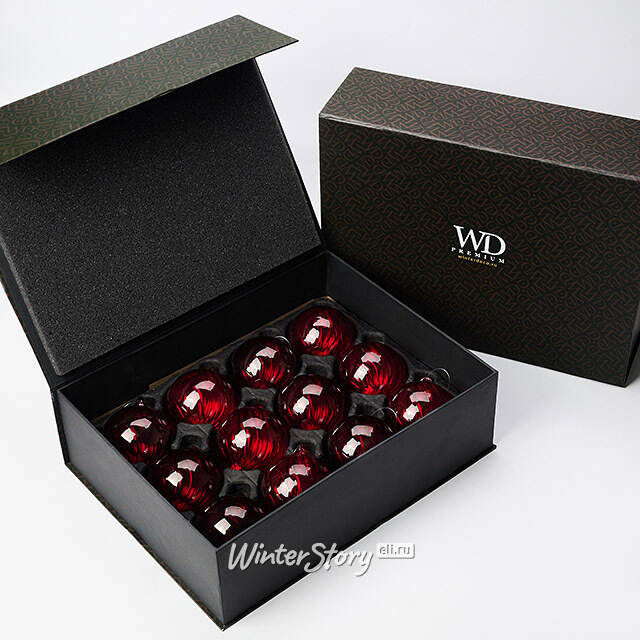 Елочные шары Fiume-Veneto: Christmas Red 8 см, 12 шт, подарочная коробка, стекло Winter Deco