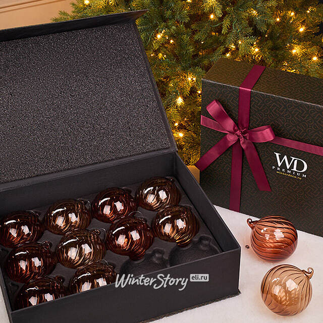 Елочные шары Fiume-Veneto: Peacan Brown 10 см, 12 шт, стекло Winter Deco