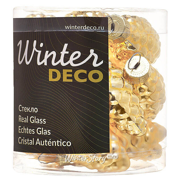Елочные игрушки Шишки 6 см золотой микс, 12 шт, стекло Winter Deco
