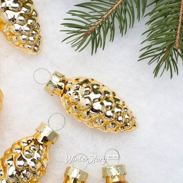 Елочные игрушки Шишки 6 см золотой микс, 12 шт, стекло Winter Deco