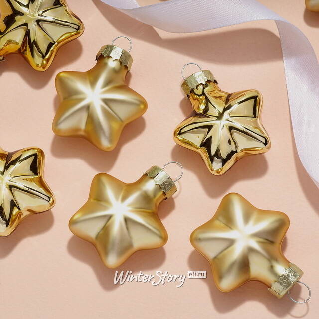 Набор стеклянных елочных игрушек Звезды 4.5 см золотой mix, 12 шт Winter Deco