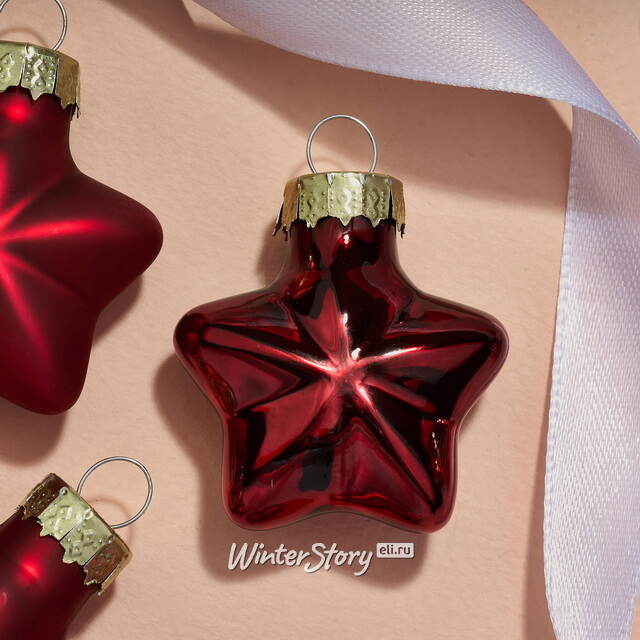 Набор стеклянных елочных игрушек Звезды 4.5 см бордовый mix, 12 шт Winter Deco