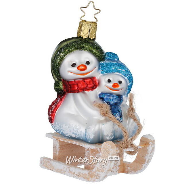 Стеклянная елочная игрушка Снеговички - Sledding Fun 11 см Inge Glas (Инге Глас)
