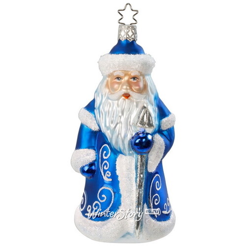 Стеклянная елочная игрушка Дед Мороз в синей шубе 14 см, подвеска Inge Glas