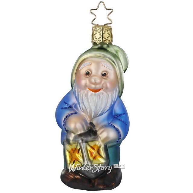 Стеклянная елочная игрушка Гном Звездочет Лунас 10 см Inge Glas (Инге Глас)