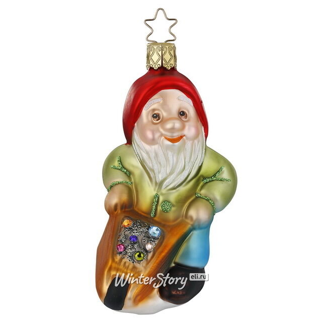 Стеклянная елочная игрушка Гном Умник 11 см, подвеска Inge Glas