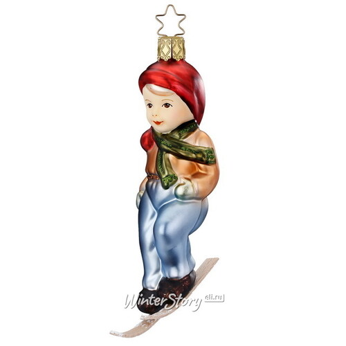 Стеклянная елочная игрушка Мальчик Вендэль на лыжах 13 см, подвеска Inge Glas