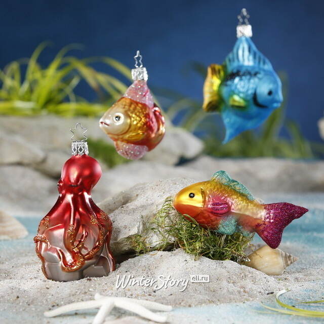 Стеклянная елочная игрушка Осьминог Поли 11 см Inge Glas (Инге Глас)