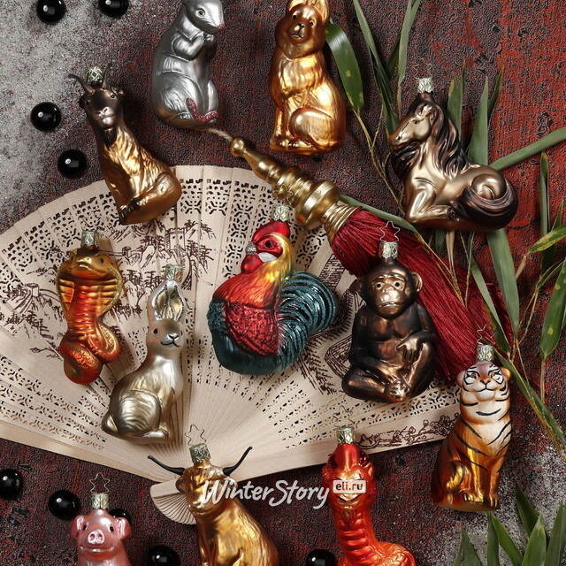 Стеклянная елочная игрушка Петушок Кристофор 11 см Inge Glas