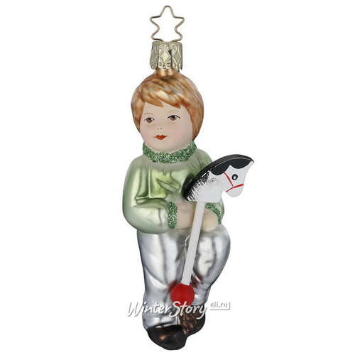 Стеклянная елочная игрушка Мальчик Маркус - Скачки на лошадке 12 см, подвеска Inge Glas