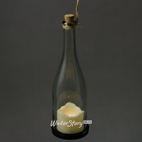 Фонарь Бутылка с сюрпризом со светодиодной свечой, 30*9.5 см, прозрачная, батарейка Edelman