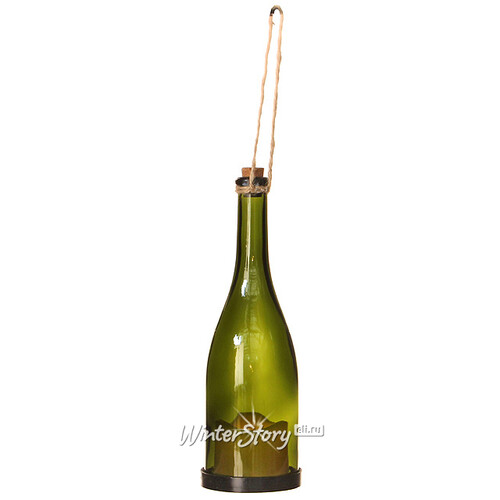 Фонарь Бутылка с сюрпризом со светодиодной свечой, 30*9.5 см, зеленая, батарейка Edelman