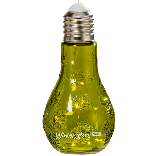 Декоративный подвесной светильник Лампа Флоранж 18 см зеленый, на батарейках, стекло, IP20 Boltze