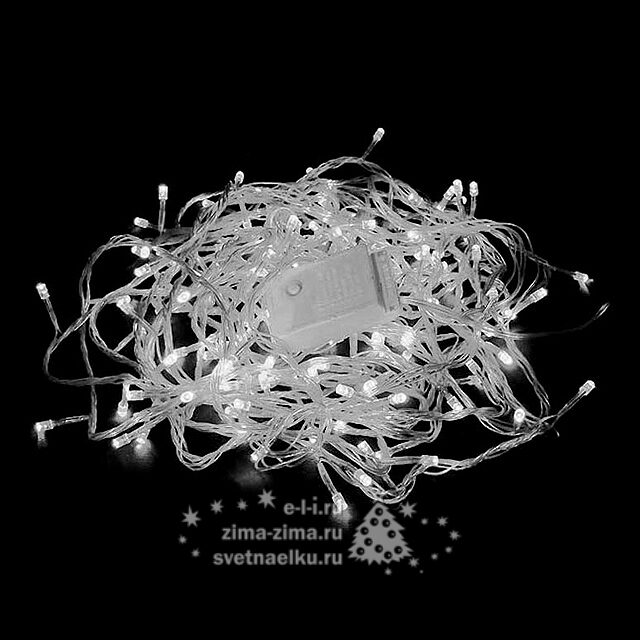Светодиодная гирлянда для дома 100 холодных белых LED ламп 10 м, прозрачный ПВХ, контроллер Царь Елка