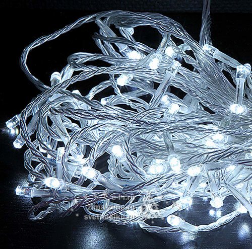 Светодиодная гирлянда для дома 100 холодных белых LED ламп 10 м, прозрачный ПВХ, контроллер Царь Елка
