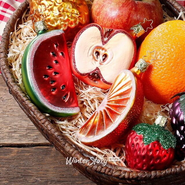 Стеклянная елочная игрушка Красное Яблочко 8 см, подвеска Inge Glas