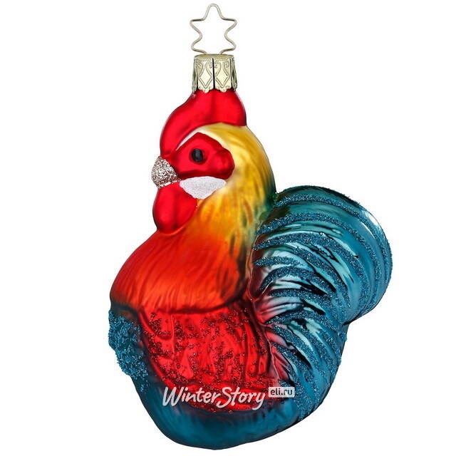 Стеклянная елочная игрушка Петушок Кристофор 11 см Inge Glas