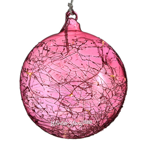 Подвесной светильник Шар Джилли 12 см розовый 10 микро LED ламп, на батарейках, стекло Boltze