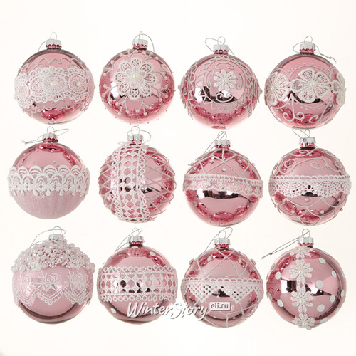 Набор стеклянных шаров Беатричи 8 см розовый, 12 шт Boltze