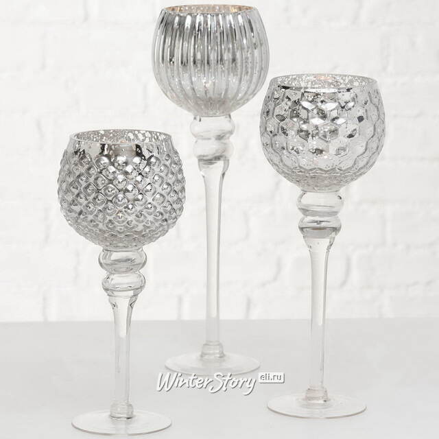 Набор стеклянных подсвечников-бокалов Виндлайт 30-40 см серый, 3 шт Boltze