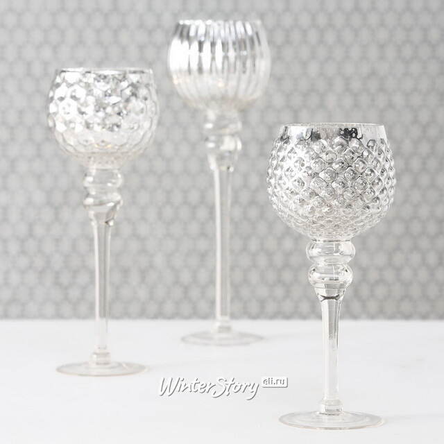 Набор стеклянных подсвечников-бокалов Виндлайт 30-40 см серый, 3 шт Boltze