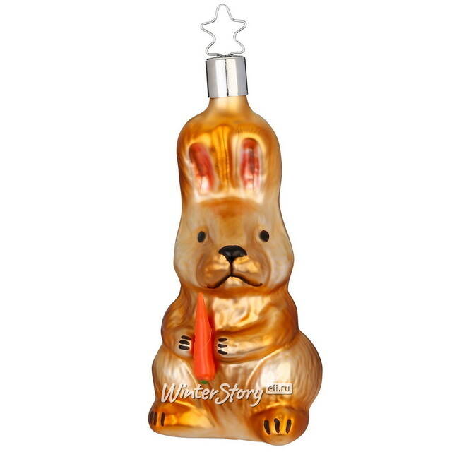 Елочная игрушка Кролик с морковкой 10 см, стекло Inge Glas (Инге Глас)