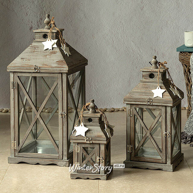 Набор деревянных подсвечников - фонарей Грэмми 3 шт 33-68 см Boltze