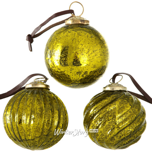 Набор винтажных шаров Оливковый Изумруд 8 см, 5 шт, стекло уцененный Boltze