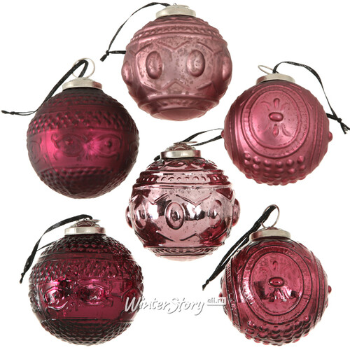Набор винтажных шаров Тиволи 8 см розово-бордовый, 6 шт, стекло Boltze