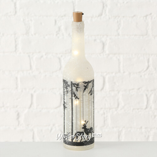 Декоративный светильник - бутылка Снежный Лес 33 см белая, на батарейках Boltze