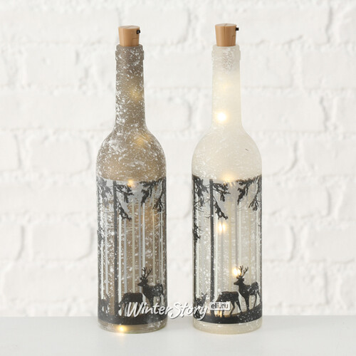 Декоративный светильник - бутылка Снежный Лес 33 см кофейная, на батарейках Boltze