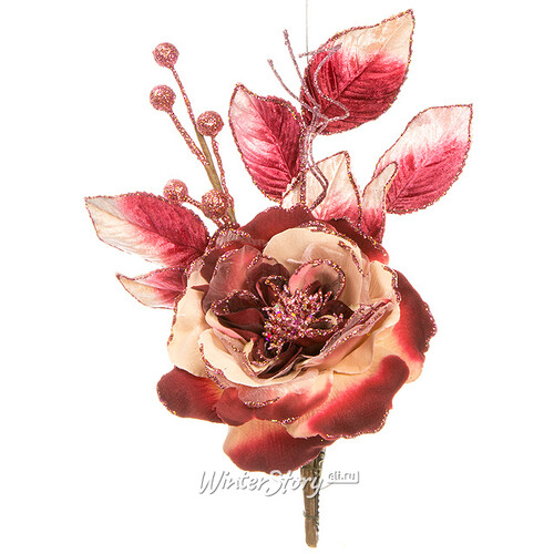 Цветок Ветка Розы с листочками 25 см Katherine’s Collection