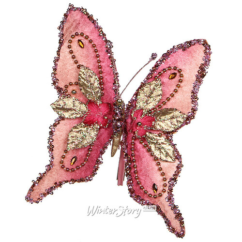Елочное украшение Тропическая бабочка - Чертозия 18 см розовая, клипса Katherine’s Collection