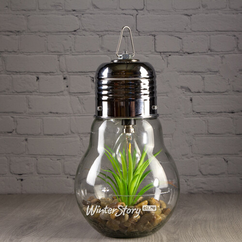Декоративный подвесной светильник - флорариум Лампочка с Агавой 23 см, теплая белая LED подсветка, IP20 Boltze