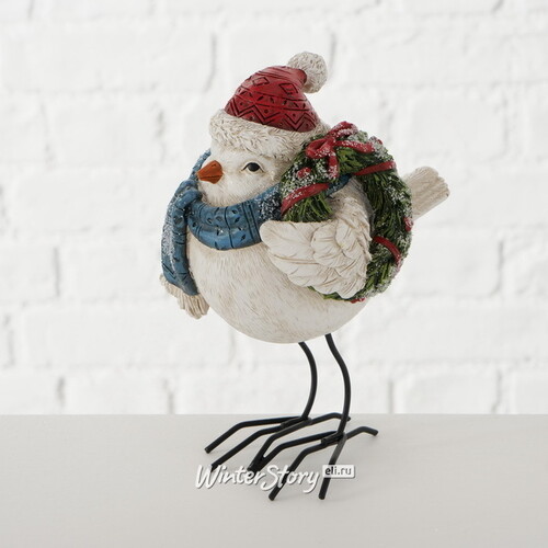 Новогодняя фигурка Птичка Альба в синем шарфе 16 см Boltze