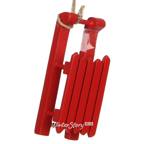 Деревянная ёлочная игрушка Скандинавские санки 10 см, красные, подвеска Edelman