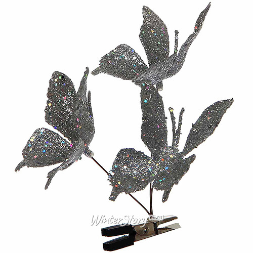 Елочное украшение Бабочки Блестящее Трио 13 см серебряные, клипса Edelman