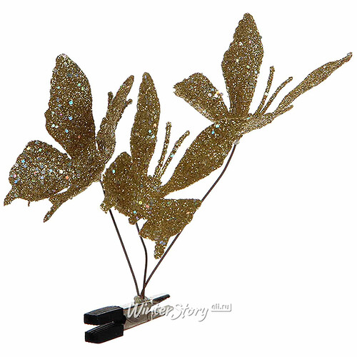 Елочное украшение Бабочки Блестящее Трио 13 см золотые, клипса Edelman