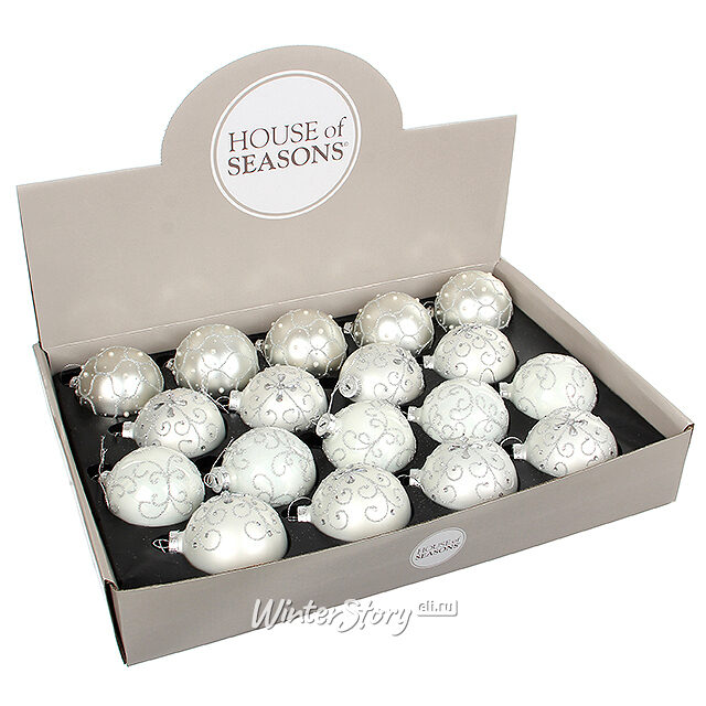 Набор стеклянных шаров Цветочная Мелодия 7 см белый, 18 шт Edelman