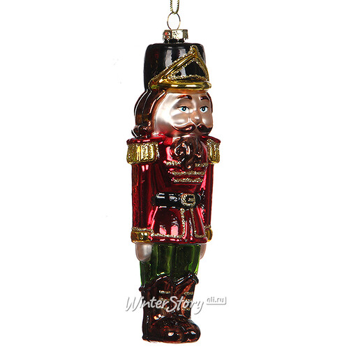 Елочная игрушка Храбрый Щелкунчик в красном мундире 14 см, стекло, подвеска Edelman